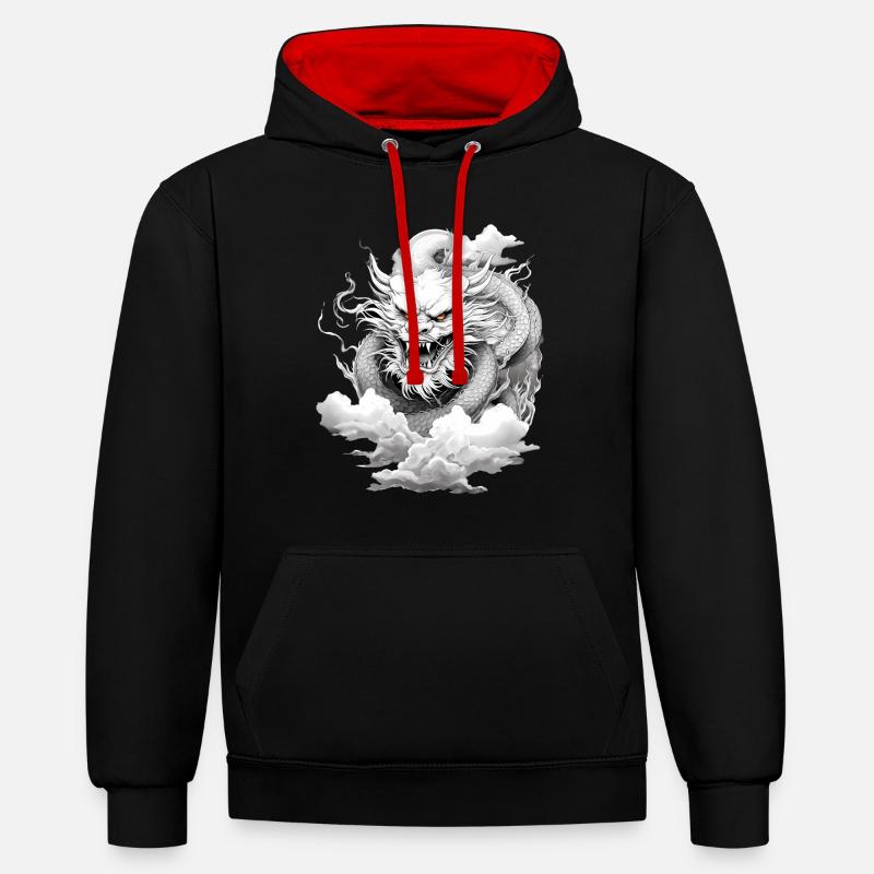 Année du Dragon 2024 - Sweat à capuche contrasté - noir/rouge