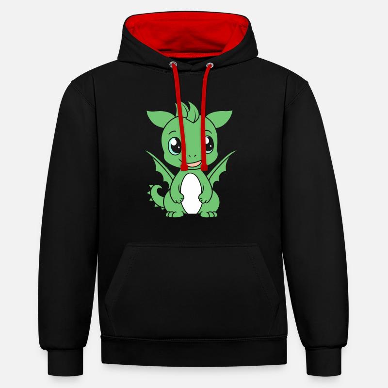 Bébé dragon - Sweat à capuche contrasté - noir/rouge