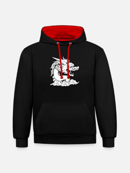 Année du Dragon 2024 - Sweat à capuche contrasté - noir/rouge