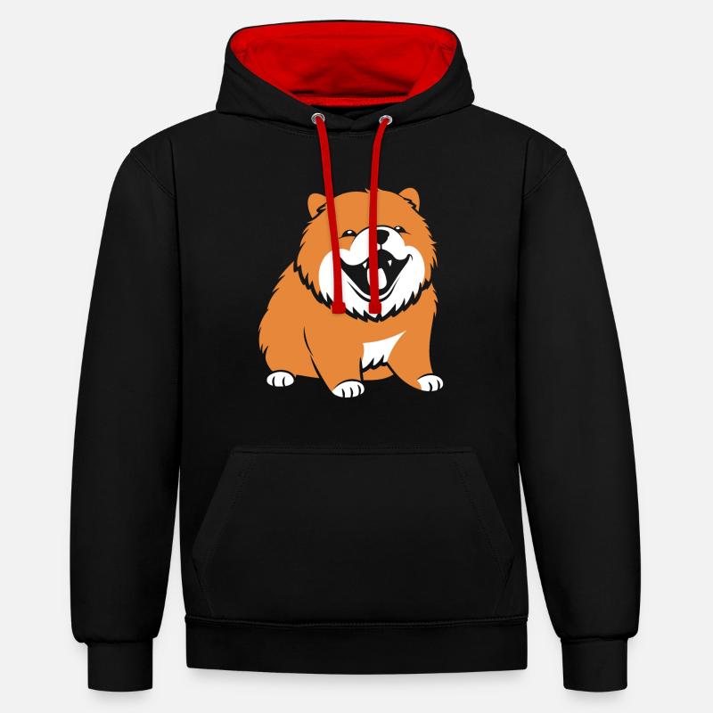 Chien chow chow - Sweat à capuche contrasté - noir/rouge