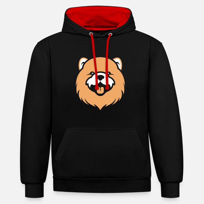 Chien chow chow - Sweat à capuche contrasté - noir/rouge