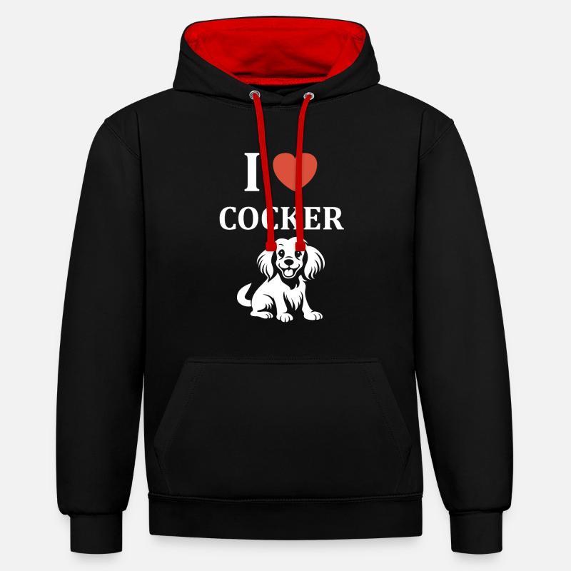 Chien cocker - Sweat à capuche contrasté - noir/rouge