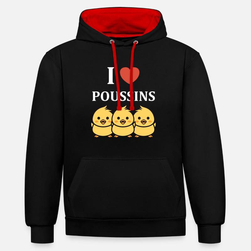 Humour bébé poussin - Sweat à capuche contrasté - noir/rouge