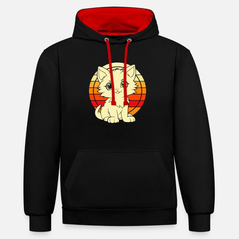 Chat - Sweat à capuche contrasté - noir/rouge