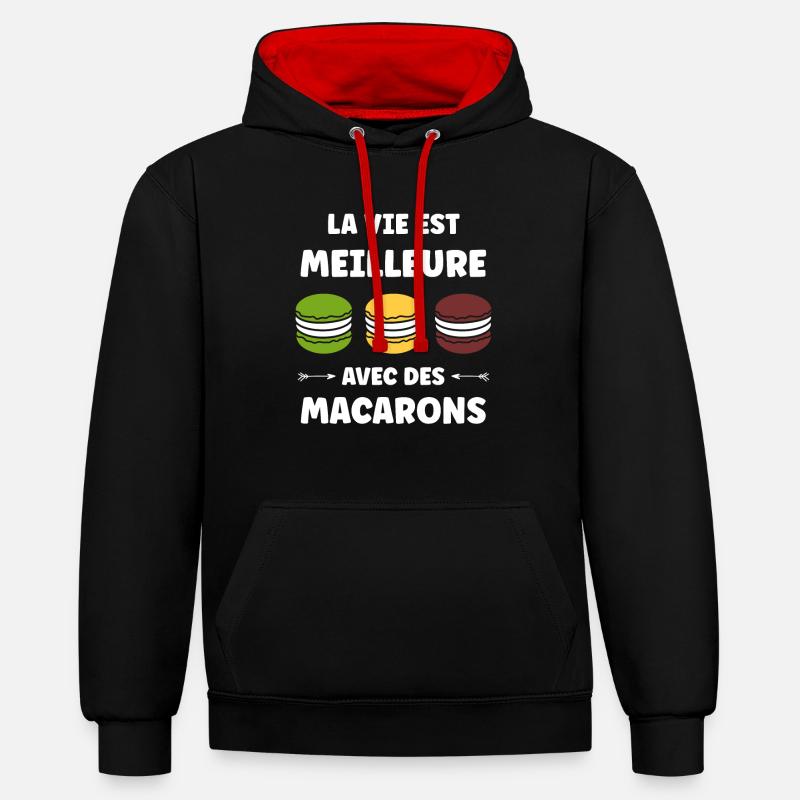 macarons - Sweat à capuche contrasté - noir/rouge
