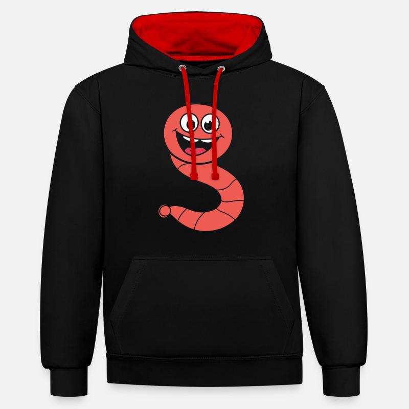 vers de terre - Sweat à capuche contrasté - noir/rouge