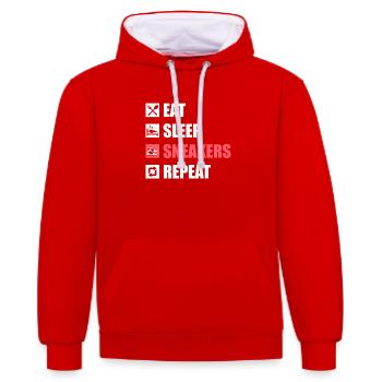Sneakers Eat Sleep Repeat - Sweat à capuche contrasté - rouge/blanc - Devant - Liana (172cm) & Jaron (178cm)