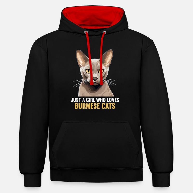 Chat birman Birmanie Katze - Sweat à capuche contrasté - noir/rouge