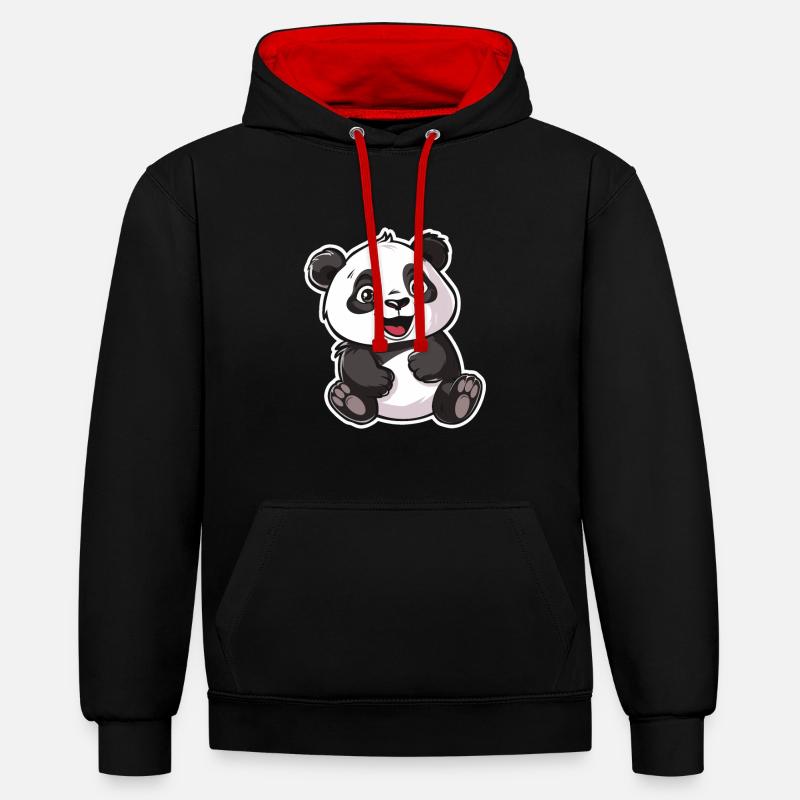 Exubérant Panda Buddy Sticker - Sweat à capuche contrasté - noir/rouge