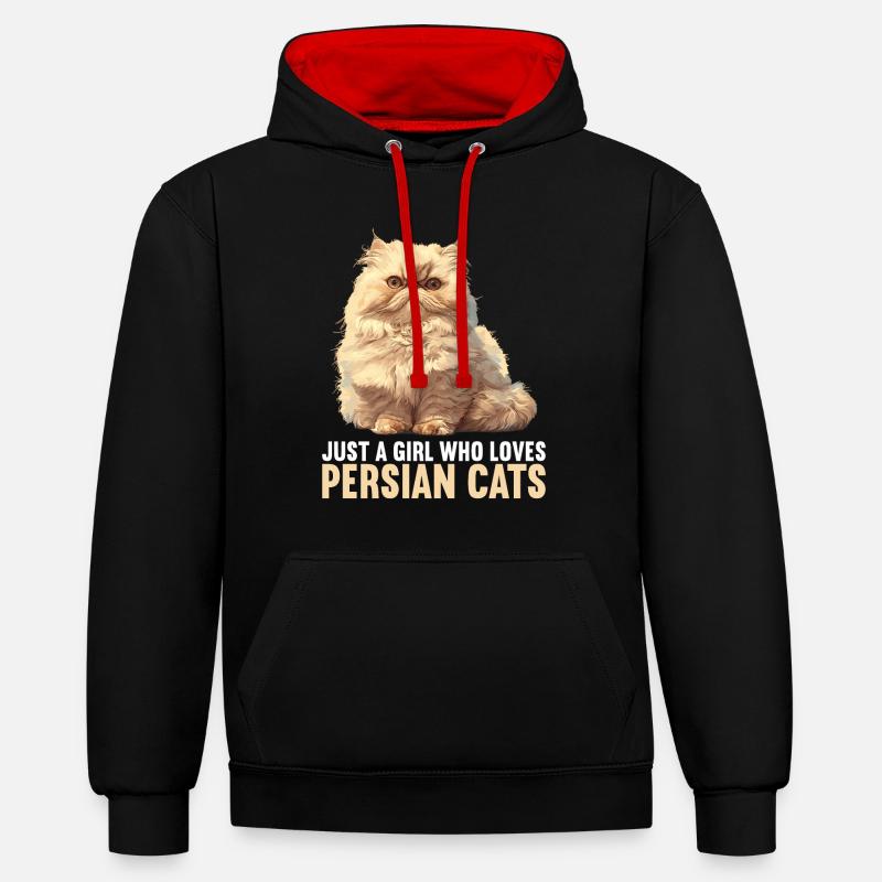 Chat persan Perserkatze - Sweat à capuche contrasté - noir/rouge