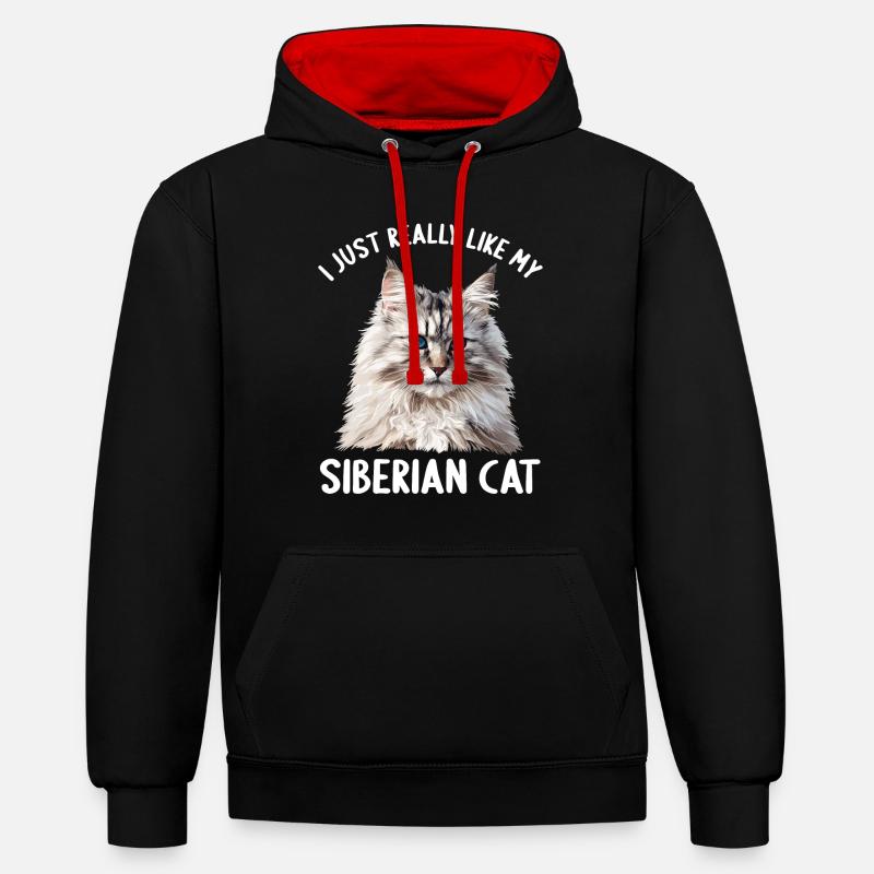 Chat Sibérien Sibirische Katze - Sweat à capuche contrasté - noir/rouge