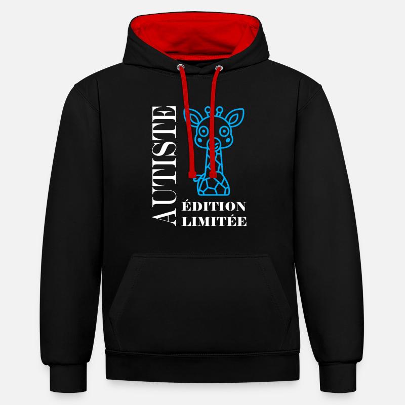 sensibilisation à l'autisme autiste - Sweat à capuche contrasté - noir/rouge