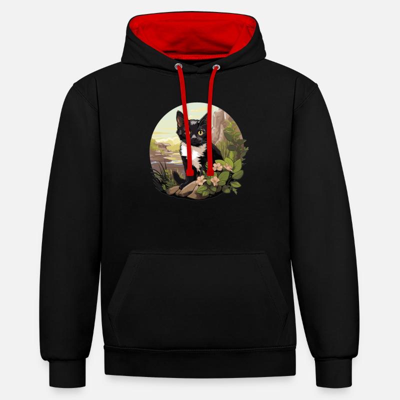 Tuxedo Chaton Tuxedo Cat - Sweat à capuche contrasté - noir/rouge