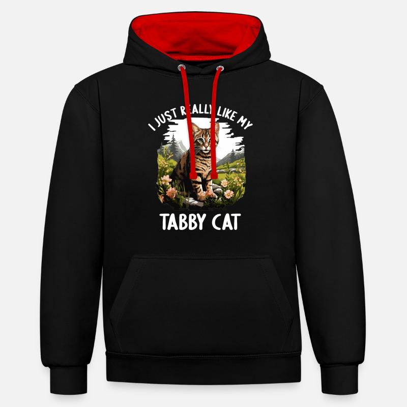 Chaton tigré chat tigré - Sweat à capuche contrasté - noir/rouge