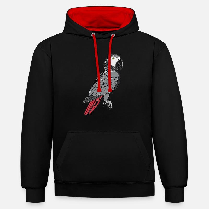 Perroquets gris d’Afrique - Sweat à capuche contrasté - noir/rouge
