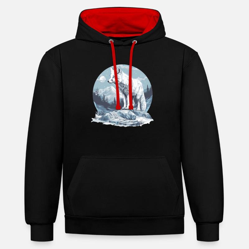 Renard arctique Polarfüchse Polarfuchs - Sweat à capuche contrasté - noir/rouge