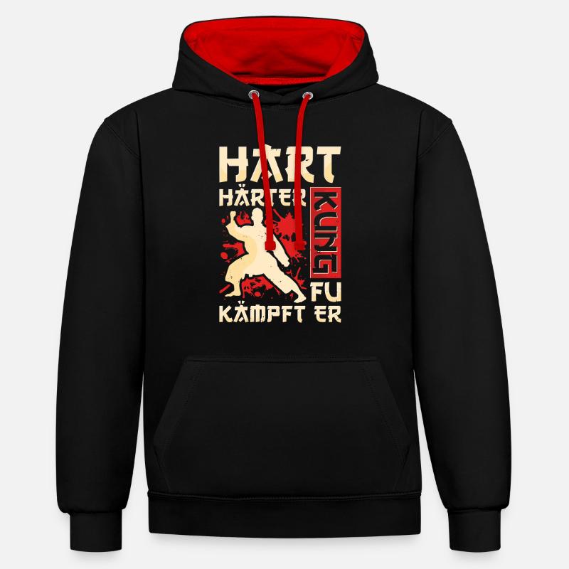 Kung-fu - Sweat à capuche contrasté - noir/rouge