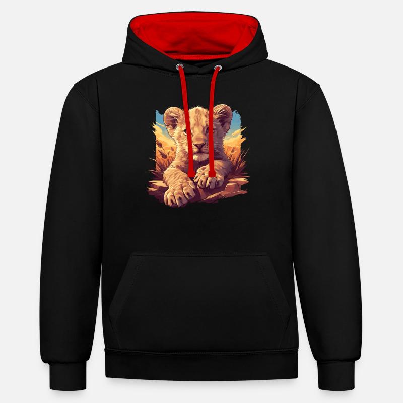 Lion Löwen Löwe - Sweat à capuche contrasté - noir/rouge