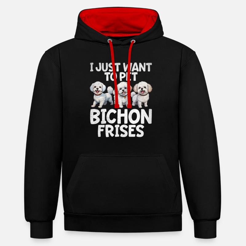 Cadeaux Bichon Frisé - Sweat à capuche contrasté - noir/rouge