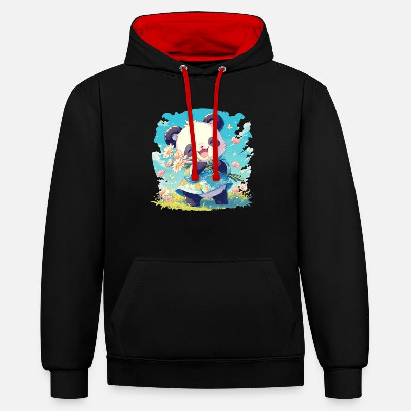 Pandas Panda - Sweat à capuche contrasté - noir/rouge