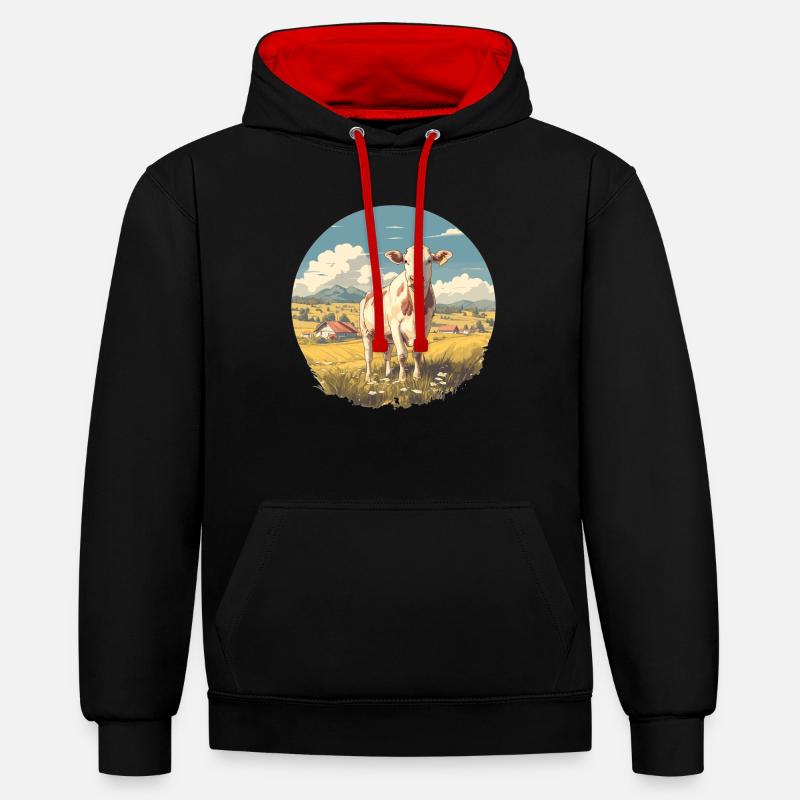 Vaches Vache - Sweat à capuche contrasté - noir/rouge