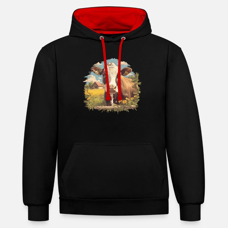 Vaches Vache - Sweat à capuche contrasté - noir/rouge