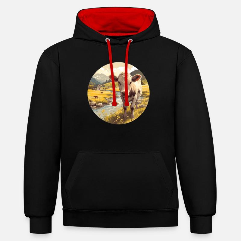 Vaches Vache - Sweat à capuche contrasté - noir/rouge