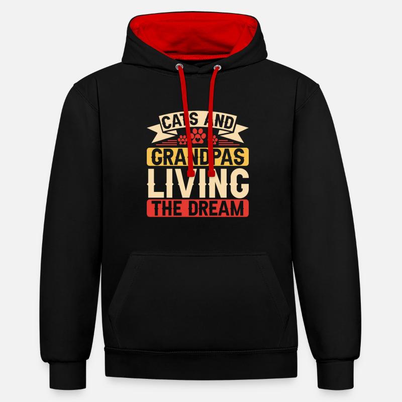 Chats Cadeaux Papy - Sweat à capuche contrasté - noir/rouge