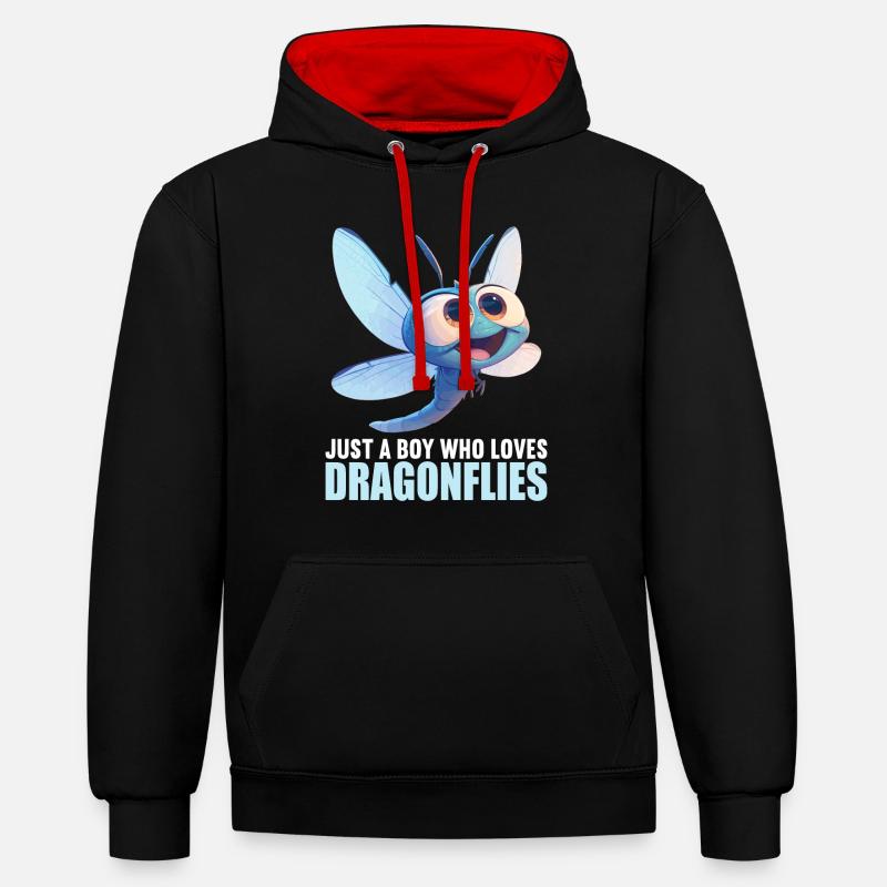 Libellen Libelle - Kontrast-Hoodie - Schwarz/Rot