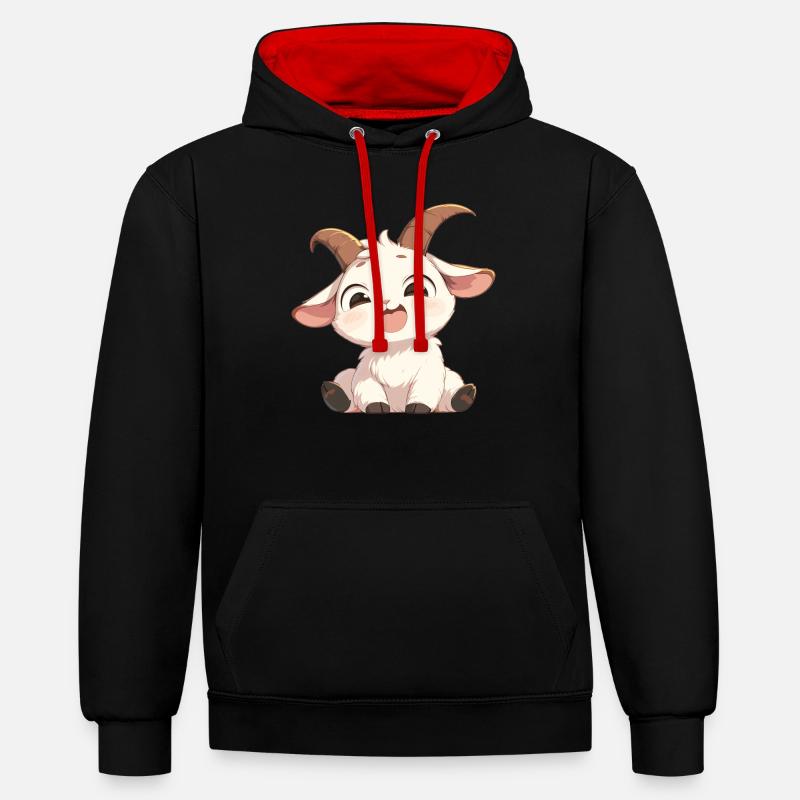 Chèvres chèvre - Sweat à capuche contrasté - noir/rouge