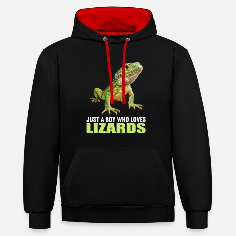 Eidechsen Eidechse - Kontrast-Hoodie - Schwarz/Rot
