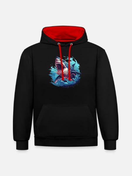 Requins Requin - Sweat à capuche contrasté - noir/rouge