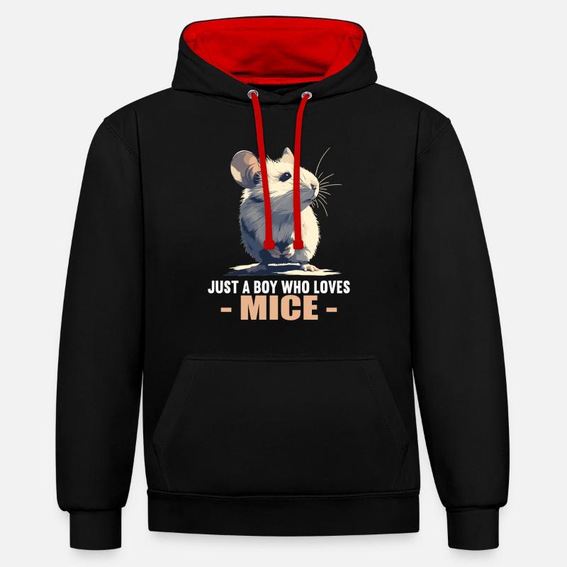 Mäuse Maus - Kontrast-Hoodie - Schwarz/Rot