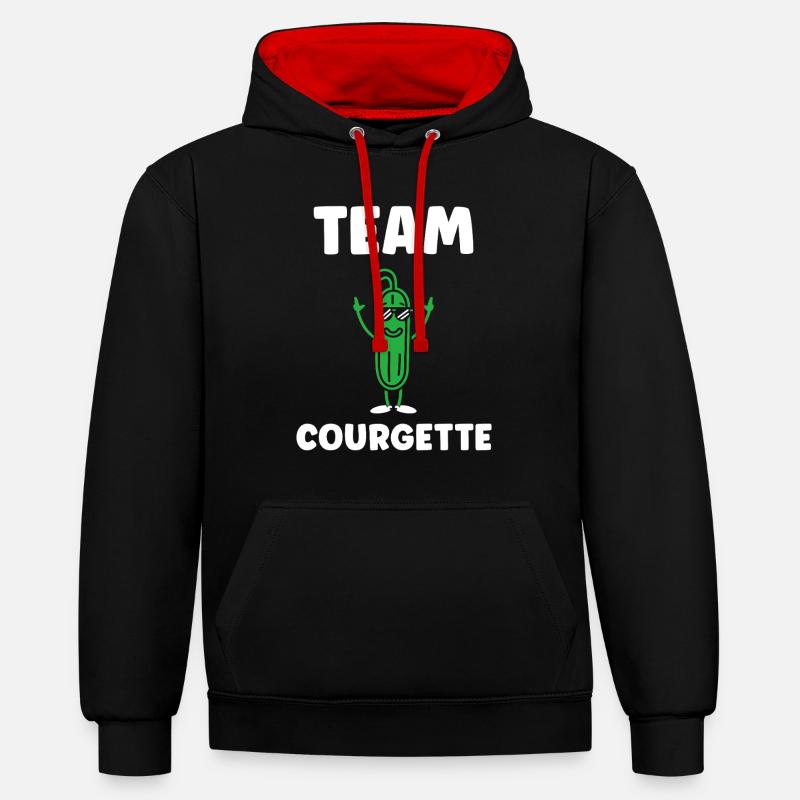 Humour Courgette - Sweat à capuche contrasté - noir/rouge
