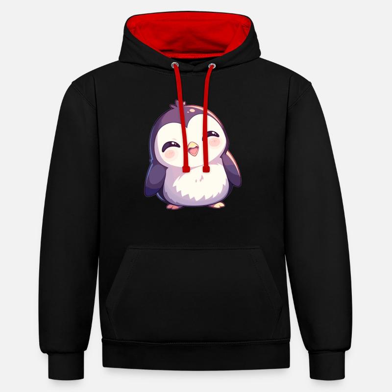 Pingouins Pingouin - Sweat à capuche contrasté - noir/rouge