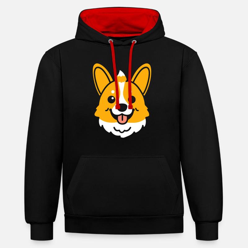 corgi - Sweat à capuche contrasté - noir/rouge