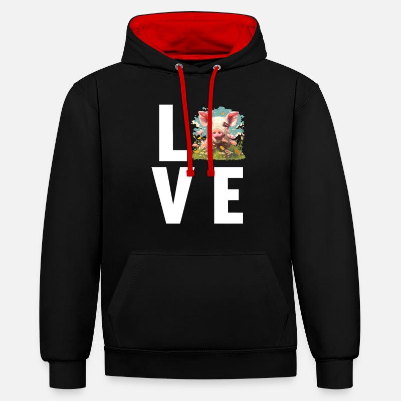 Cochon Cochon - Sweat à capuche contrasté - noir/rouge