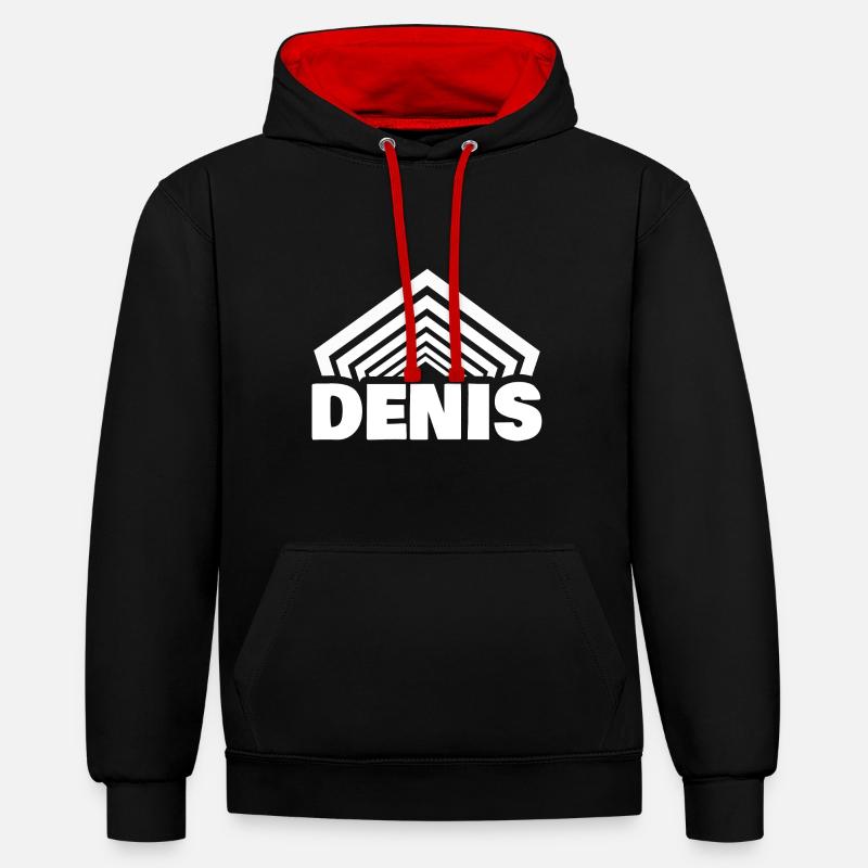 Prénom Denis - Sweat à capuche contrasté - noir/rouge