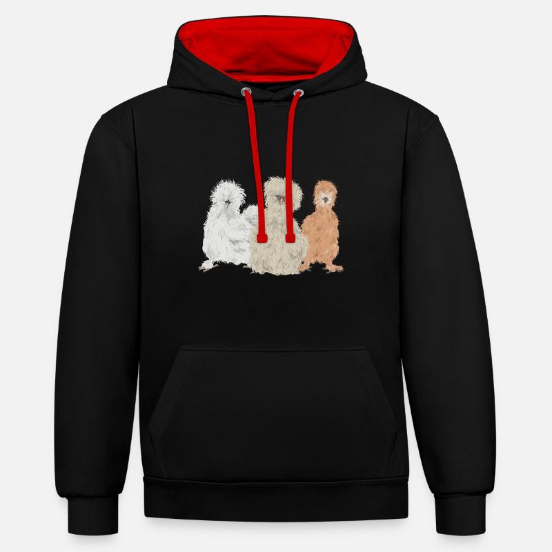 Seidenhuhn Poulet soyeux - Sweat à capuche contrasté - noir/rouge
