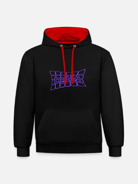 Nom : Delia - Sweat à capuche contrasté - noir/rouge