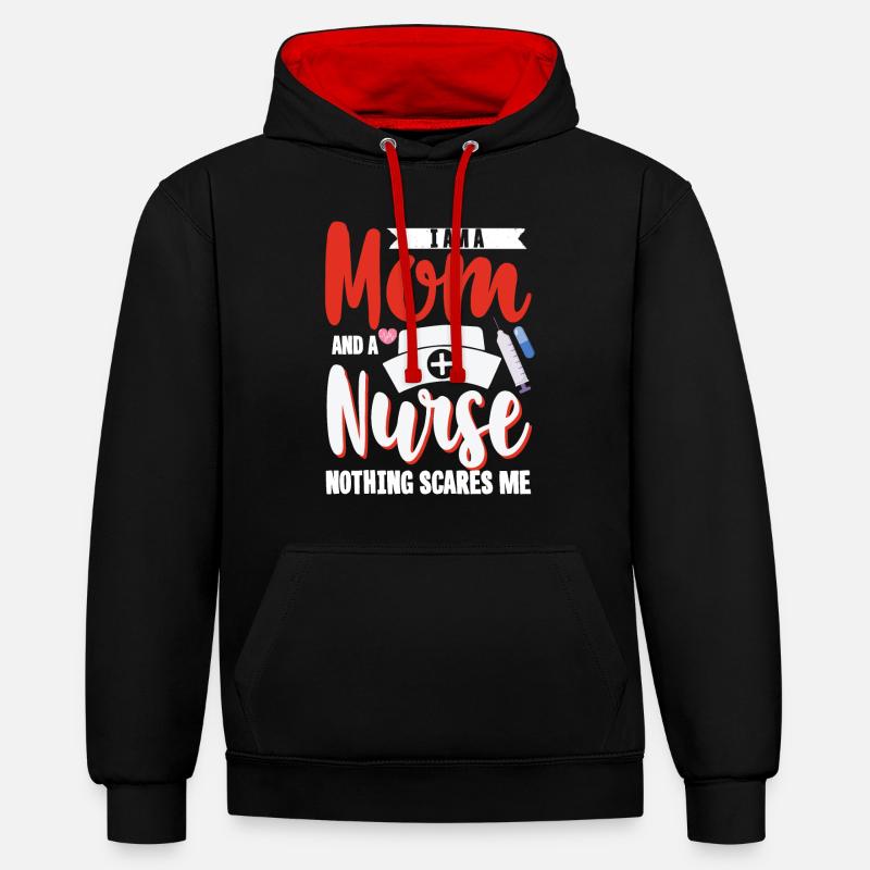 Infirmière Maman Mère Allaitante Mère - Sweat à capuche contrasté - noir/rouge