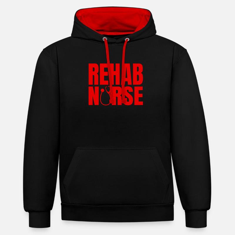 Lettrage de l’infirmière en réadaptation - Sweat à capuche contrasté - noir/rouge