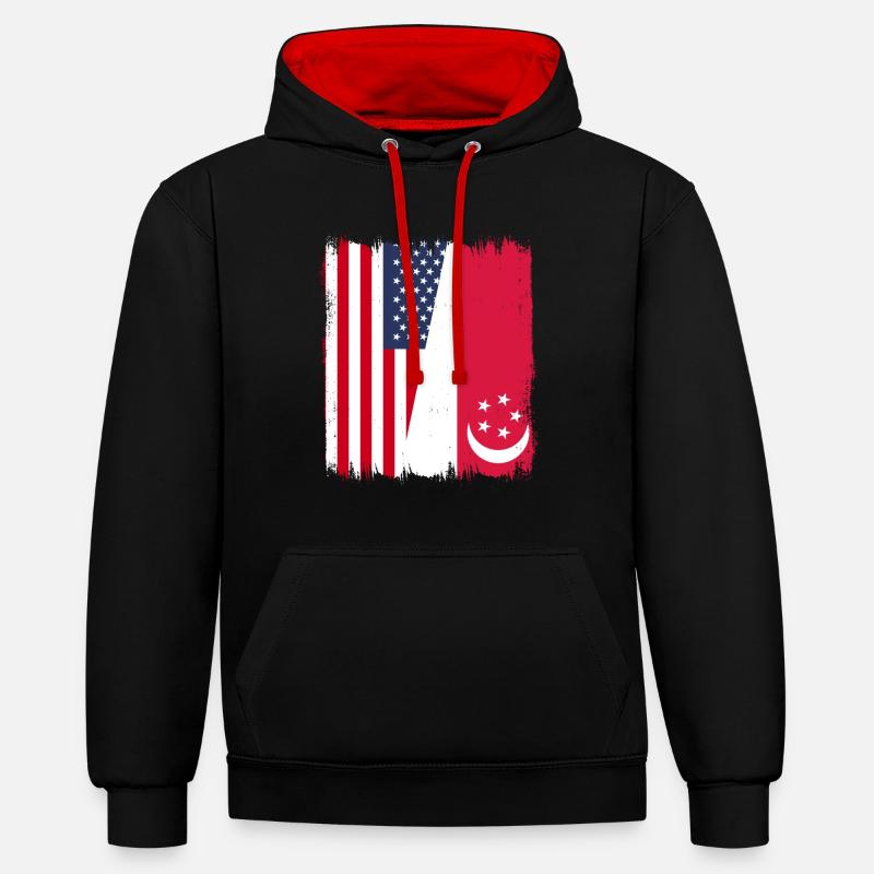 Drapeau américain de Singapour - Sweat à capuche contrasté - noir/rouge