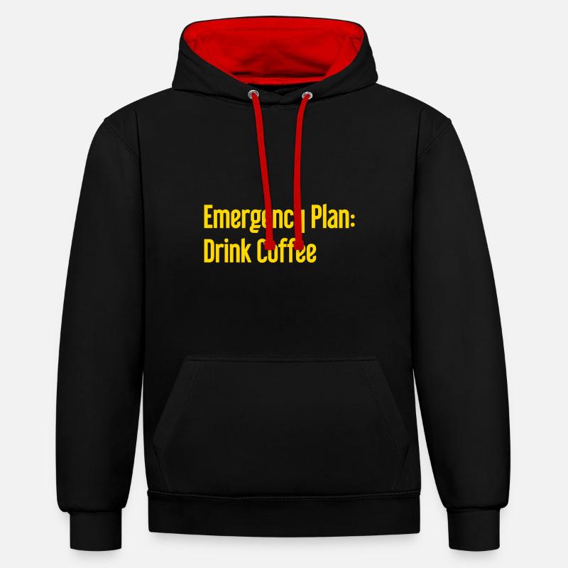 Kaffee-Notfallplan - Kontrast-Hoodie - Schwarz/Rot