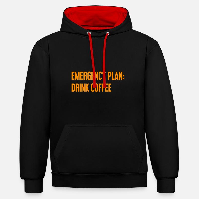Kaffee-Notfallplan - Kontrast-Hoodie - Schwarz/Rot