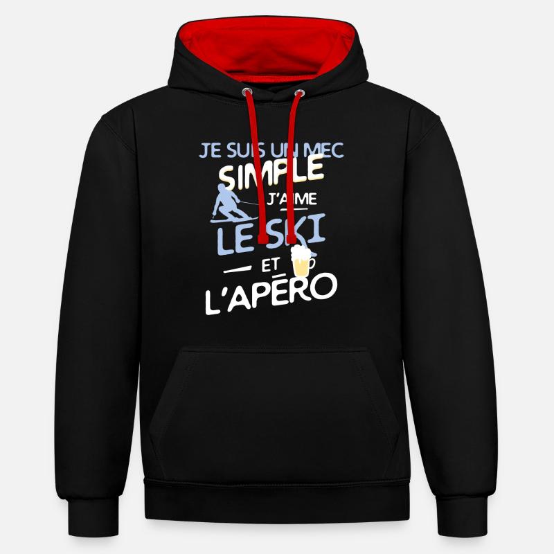 SKI - un mec simple - Sweat à capuche contrasté - noir/rouge