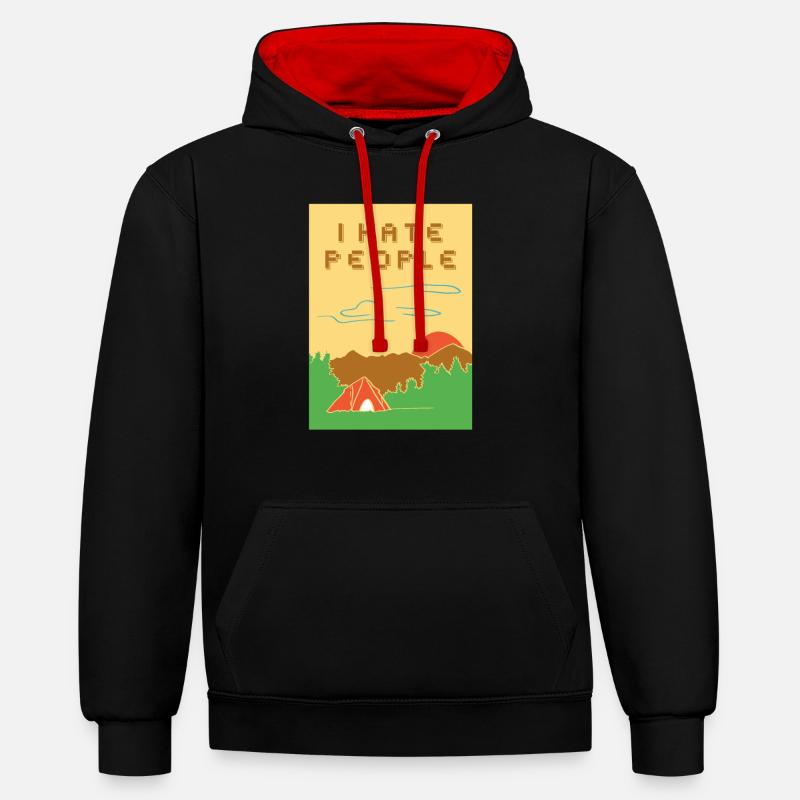Je déteste les gens - Sweat à capuche contrasté - noir/rouge