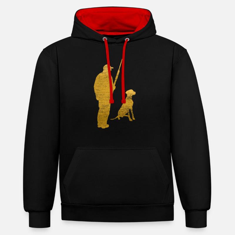 Chien de chasse chasseur - Sweat à capuche contrasté - noir/rouge