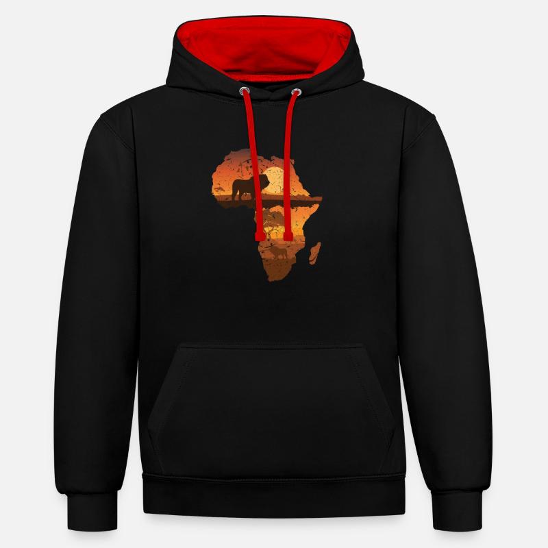 Lion Afrique - Sweat à capuche contrasté - noir/rouge