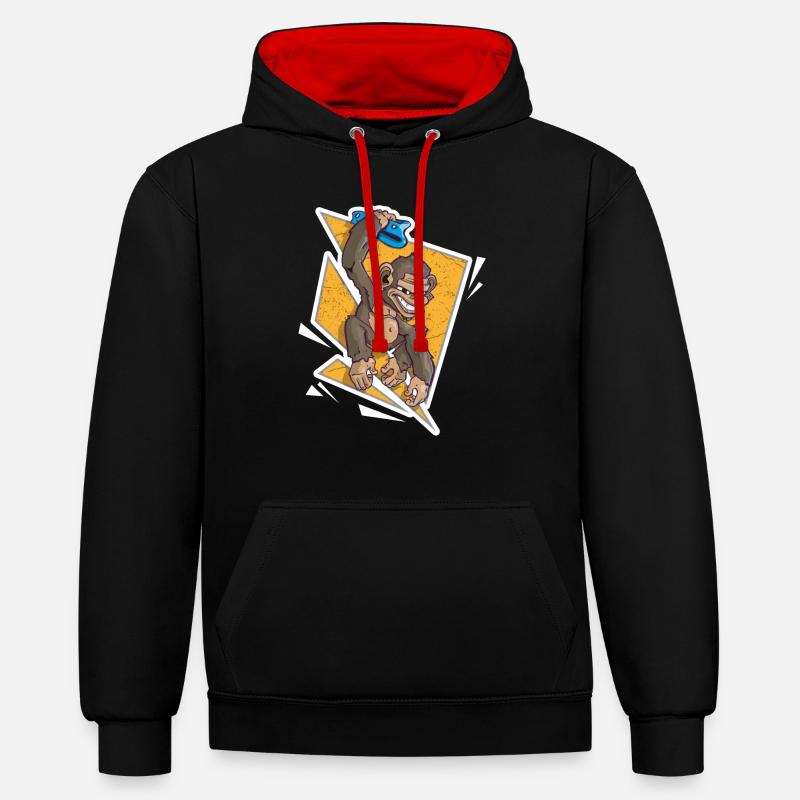 Rocher, singe, escalade, escalade - Sweat à capuche contrasté - noir/rouge